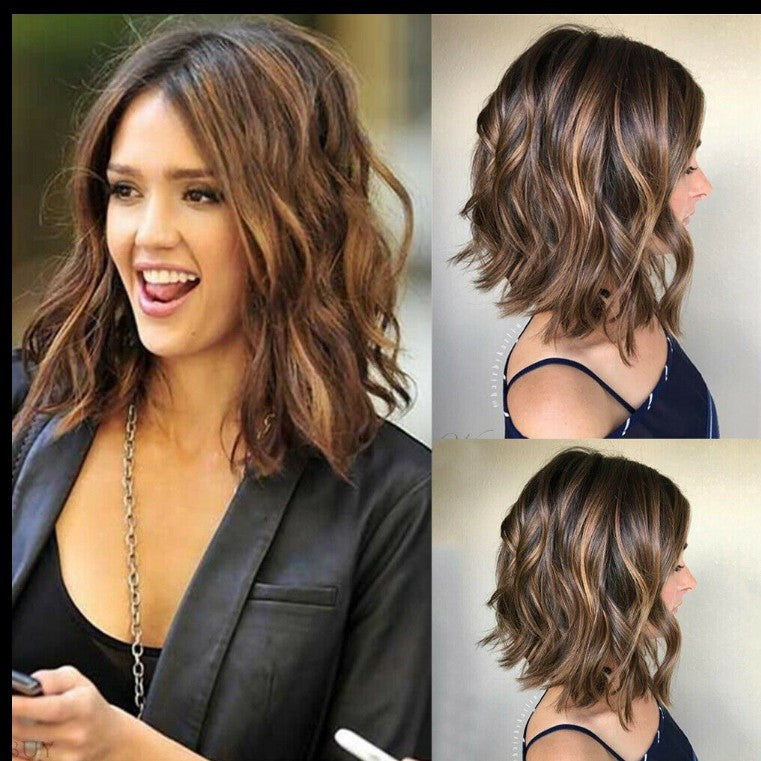 Brown Mid length wavy wig